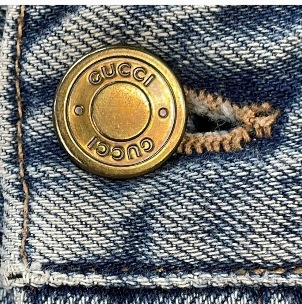 Gucci Mid Rise Tapered Straight Leg Jeans Concealed Button Fly Casual Blue